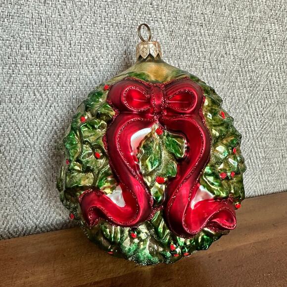 Vintage Kurt Adler Polonaise Five Golden Rings Glass Christmas Ornament Wreath - Picture 2 of 7